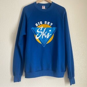 Vintage montana puff print  Big sky ski pullover crewneck sweater, blue, xl